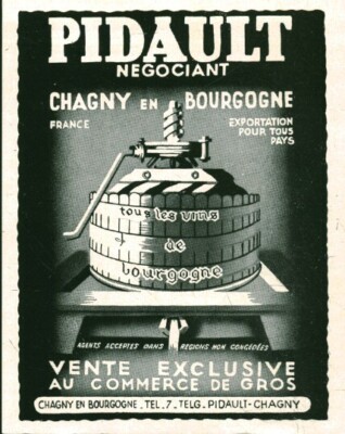 Alte Werbung Pidault Weinhändler Burgund 1949 aus Zeitschrift