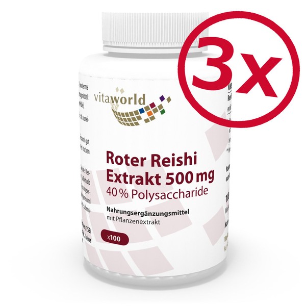 Vita World 3Er Pack Premium Ganoderma Lucidum Extrakt 500Mg 3 X 100 Kapseln 40%-image