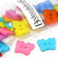 50 Assorted Color 1/2 inch Flat Plastic Acrylic Butterfly Buttons with 2 Holes