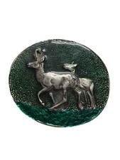 Vtg Green Enamel Buck Deer Hunting Belt Buckle