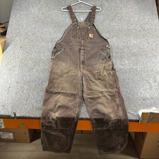 VINTAGE Carhartt Overalls Mens 42x32 Brown Double Knee Canvas Unlined R06 DKB