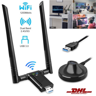 1200 Mbps WLAN Adapter USB 3.0 Stick WiFi Dual 5GHz Dongle Antenne PC win 10, 11