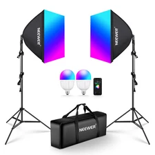 NEEWER 2 Pack 24''RGB Softbox Lighting Kit with App Control & 9 Effect Modes