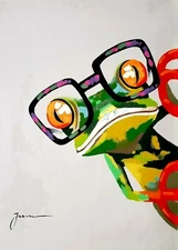 Happy Frog- #2,  24x36 Hand painted on Giclee Canvas