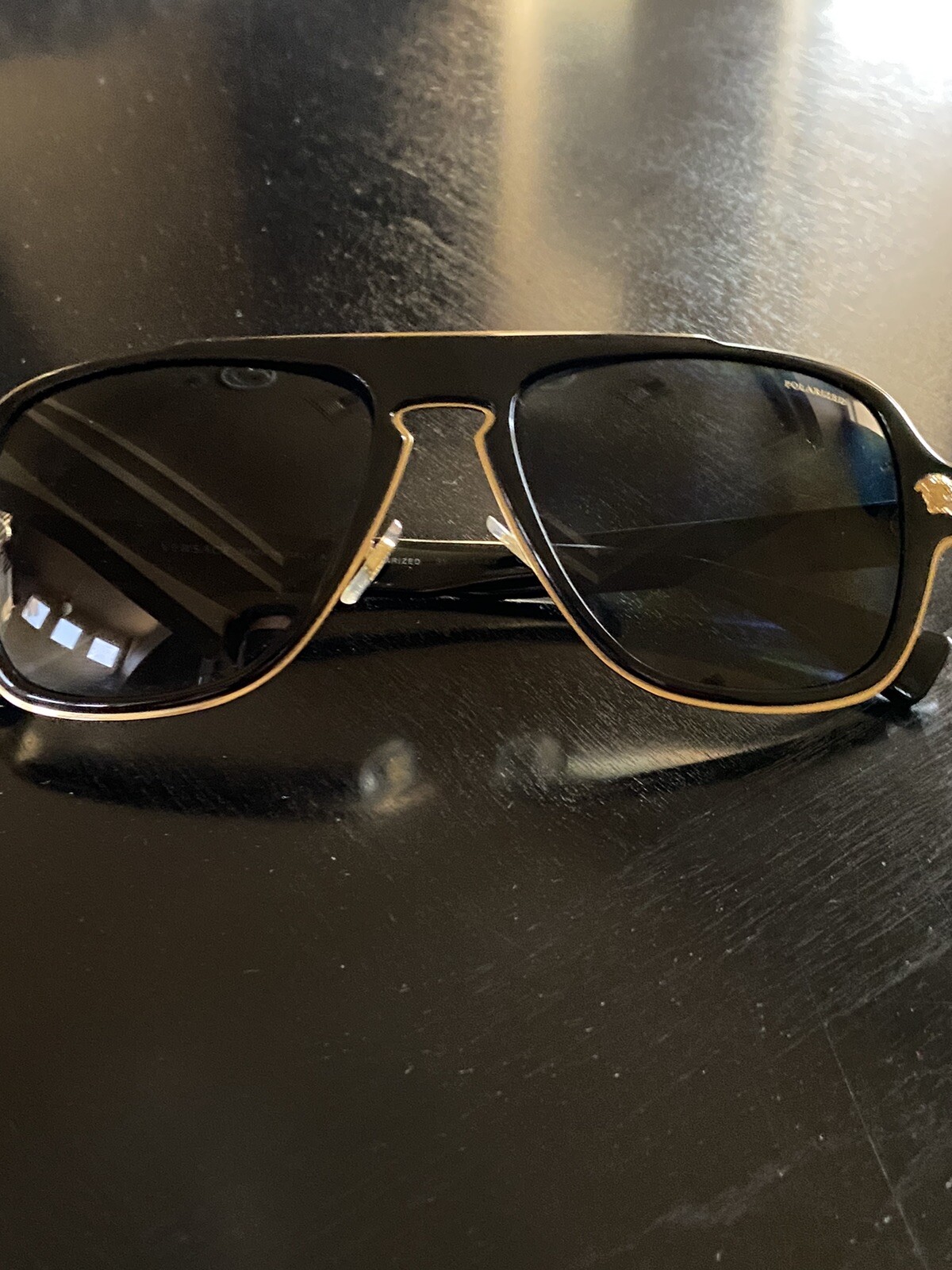 Versace Mens Sunglasses Black and Gold Polarized Gem