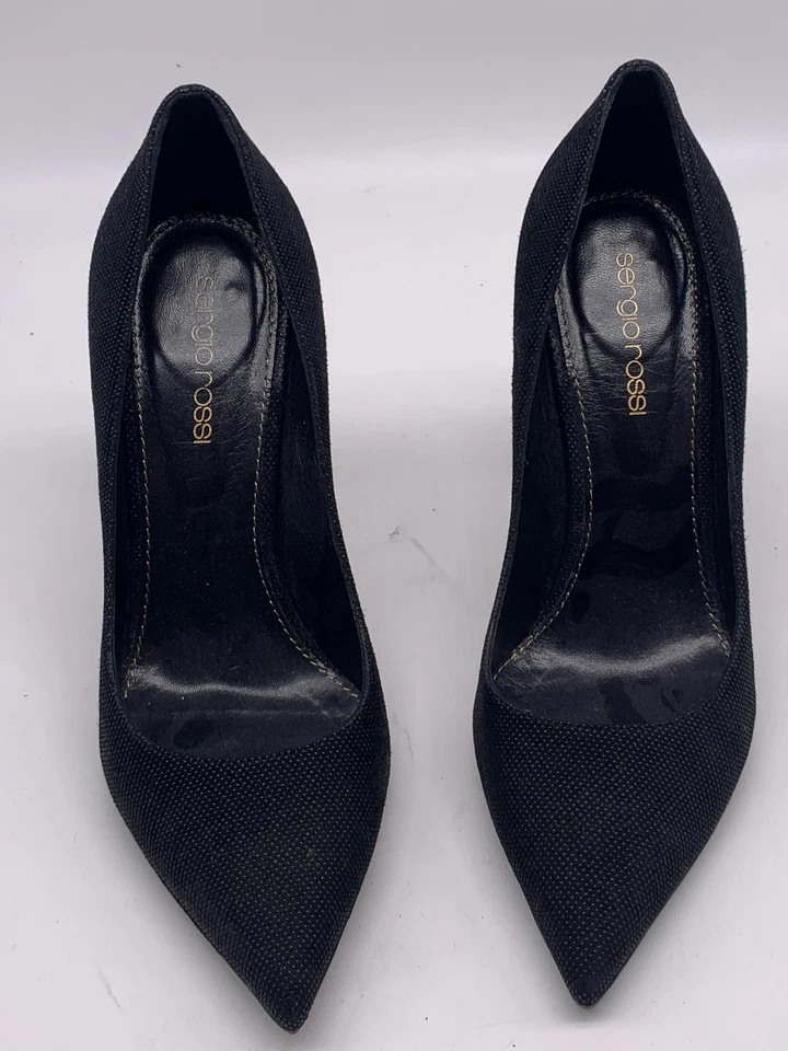 Sergio Rossi Mujer Negro Cuero Texturizado Punta Tacón Alto Talla 36 EE. UU. 6 Foto 2 de 4