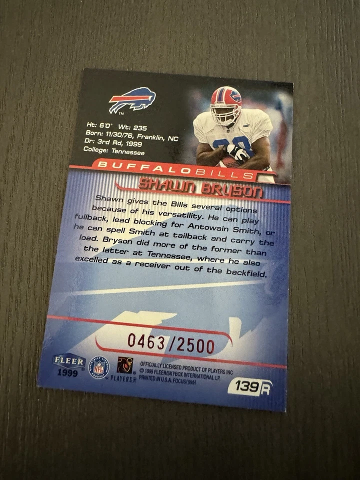 1999 Fleer Focus /2500 #139R SHAWN BRYSON Buffalo Bills Football Card ROOKIE RC - Image 2 of 2