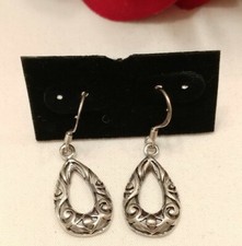 925 Sterling Silver Drop tear drop scroll design Dangle Earrings tribal cutout