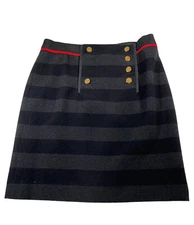Per Se By Carlisle Womens Skirt Size 12 Striped Black Gray Gold Buttons Wool 