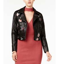 Juniors' Embroidered Moto Jacket