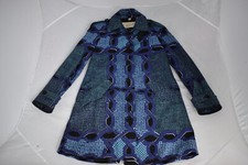 Burberry Brit Blue/green Pattern Button Up Trench Coat Grey Womens Uk 8 Us 6