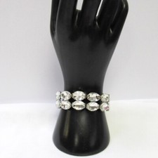 Silver Clear Rhinestone Crystal Stretch Bracelet Bridal Wedding Evening Formal