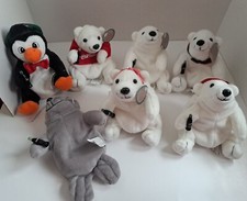 Lot of 7 Coca-Cola Polar Bear Penguin Wallris Bean Bag Plush All Different