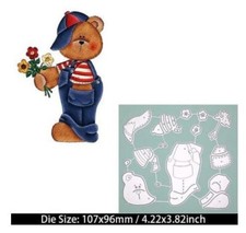 BEAR WITH FLOWER BOUQUET Valentine Metal Cutting Die Card Making Scrapbook Pages
