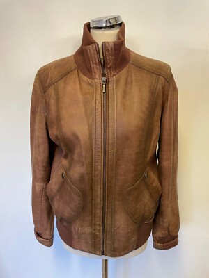 LAKELAND TAN BROWN SOFT LEATHER ZIP UP BOMBER