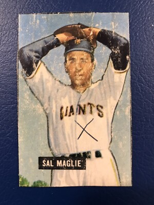 Sal Magile New York Giants 1951 Bowman Card 127 Creases Writing Trimmed