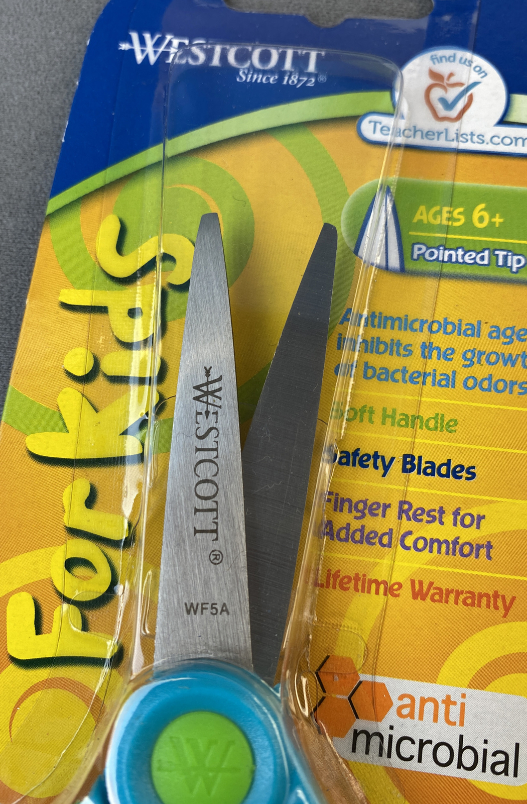 Westcott Scissors For Kids Pointed Tip Ages 6+ Microban Green/Blue Soft