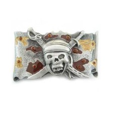 Skeleton Pirate Skull Caribbean Sword Biker Rhinestone Fashion Metal Belt Buckle