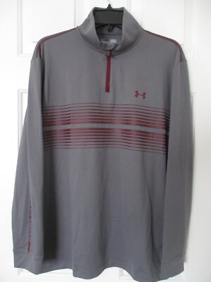 Under Armour ColdGear Mens L/S 1/4 Zip Gray Wine Stretch Active Top NWOT- Medium