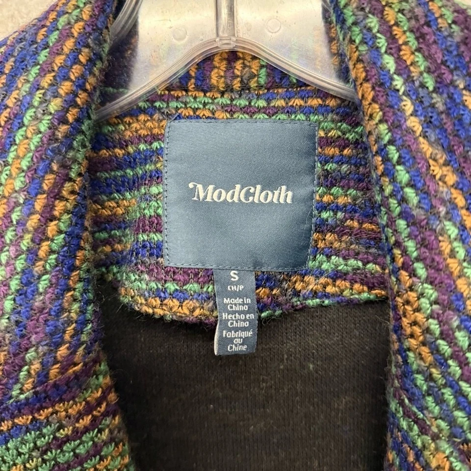 ModCloth Multicolor Drinks by the Fire Sweater Coat Women’s Sz Small Green Blue - Image 3 of 4