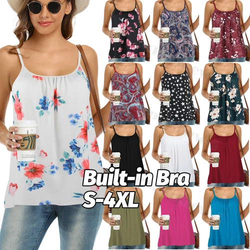 Women's Spaghetti Strap Tunic Tank Top Loose Fit Casual Blouse Soft Flowy Cami - Picture 1 of 37