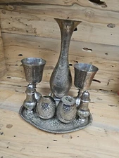 Antique Silver Plated Z.Y. India Wine Tea Coffee Set W Tray And Shakers S98