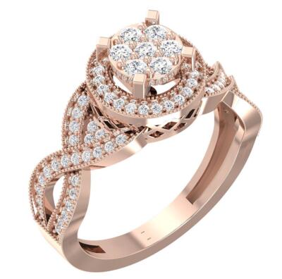 Round Halo Solitaire Engagement Ring I1 G 0.60 Carat Natural Diamond 14K Gold