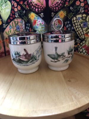 Set of 2 Royal Worcester Porcelain Egg Coddlers Bird Motif