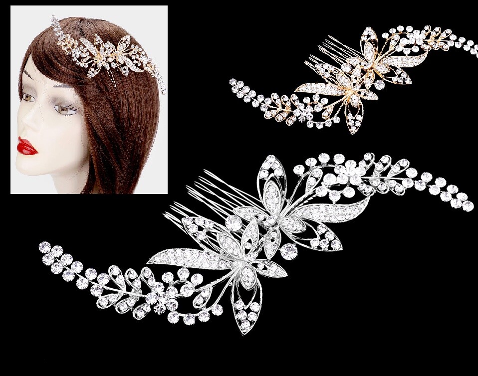 Crystal Rhinestone Hair Comb Wedding Bridal Cocktail Leaf Branch