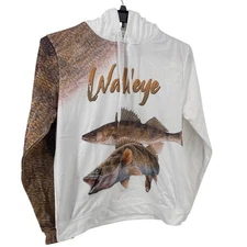 Zootop Walleye Fish Graphic Hoodie Men's XL White Hooded Sweatshirt