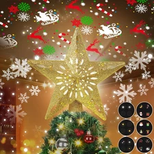 Christmas Star Tree Topper with Built-in Led Snowflake Projector Lights Plug in