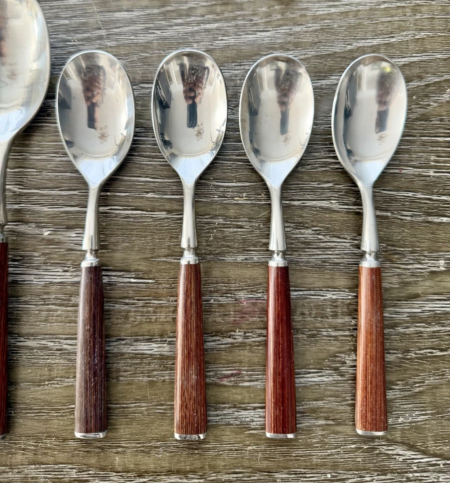 Vintage MCM Dansk Wood Accent Stainless Forks Spoons Lot of 16 Jens Quistgaard - Image 3 of 4