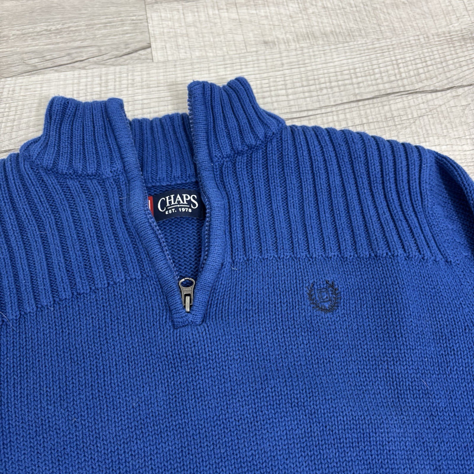 Chaps 1/4 Zip Solid Blue Knit Pullover Sweater Li… - image 3