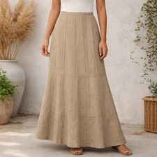 Falda Mezcla Lino Mujer 16 Maxi Granola Playa Viaje Boho Cápsula Bastante Lujo