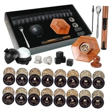 27Pcs Whiskey Smoker Kit with Torch-16 Wood Chips, Ice Ball Mold, Cocktail 