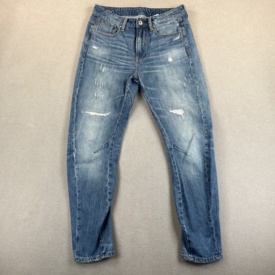 G-Star RAW ARC 3D Mid Boyfriend Jeans Womens 30 Blue Distressed Tag reads 27