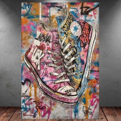 LEINWAND BILD ER XXL ABSTRAKT GRAFFITI SNEAKER SCHUHE CHUCKS BUNT WAND POSTER