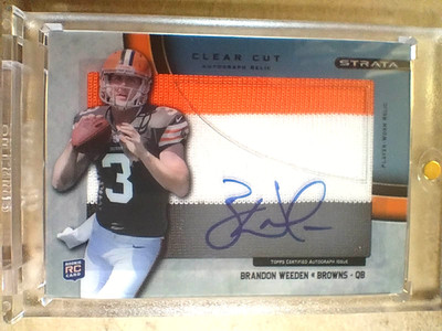 2012 Brandon Weeden Topps Strata Rookie Clear Cut Autograph Jumbo Patch /75  QTY