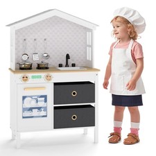 Kids Play Kitchen w/2 Stoves, Rotation Knobs, Faucet, Sink, Dishwasher, Drawers
