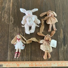 Rag Doll Whimsical Bunny Rabbit Set Of 4 Angel Christmas Primitive