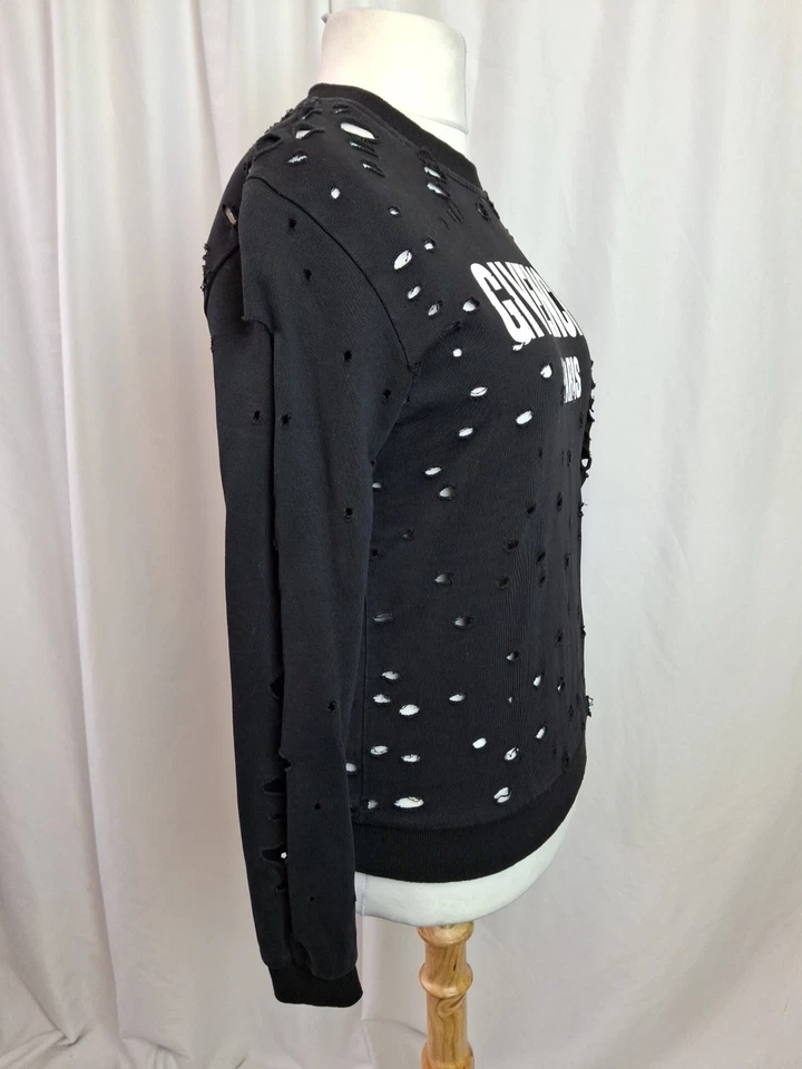 Givenchy Distressed Sweatshirt Jumper Crew Neck Black Women's Medium C4918 - Image 2 of 4