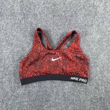 Nike Pro Dri-FIT Sports Bra Womens Medium Red Black Print Racerback Swoosh
