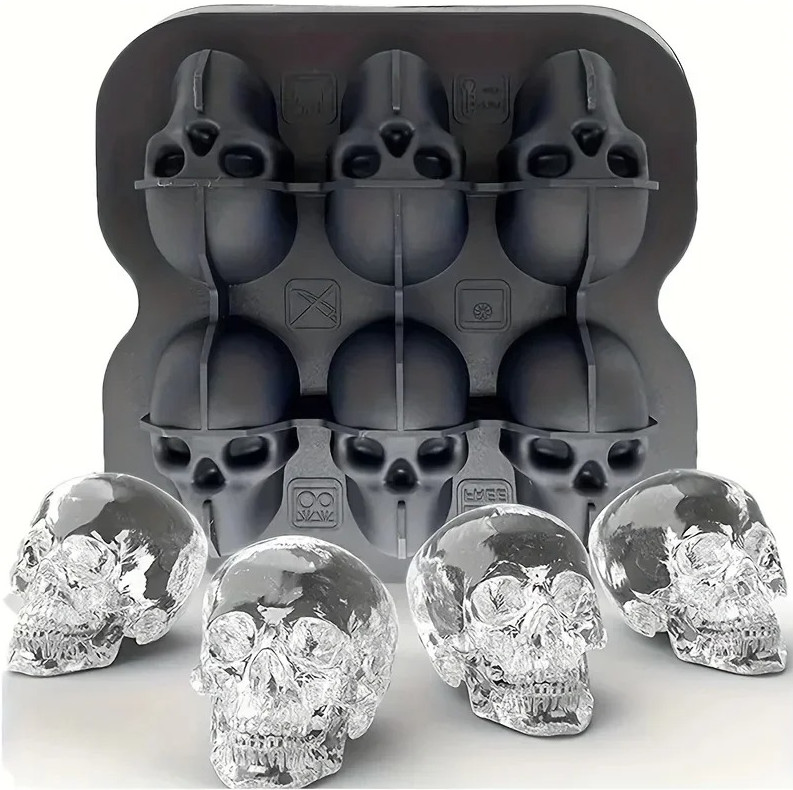 1 Pc Halloween Skull Ice Cube Mold Silicone 3D Tray Whiskey Chocolate