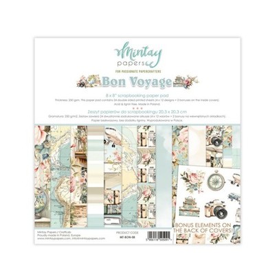 BON VOYAGE 8x8 Paper Pad Mintay Papers Scrapbook 24pcs + BONUS Motifs