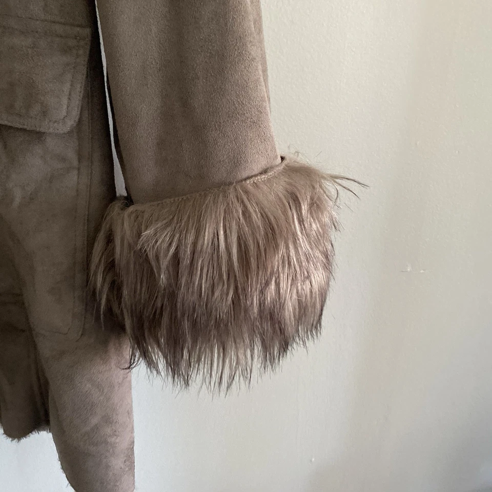 KC Collections Jacket L Faux Suede and Fur Lined Grey Hooded Fleece Lined Warm - Image 2 of 4