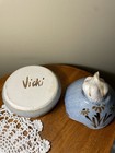 Handcrafted Pottery Garlic Roaster Blue with Flowers Signed by Vicki Conley — photo 4