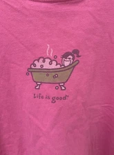 LIFE IS GOOD Pink Short Sleeve Cotton T-Shirt “Bubble Bath” Women Large A2
