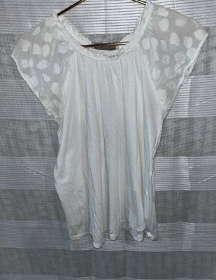 LOFT Ann Taylor | Flutter Sleeve Floral Blouse Shirt Top White | Women's Small