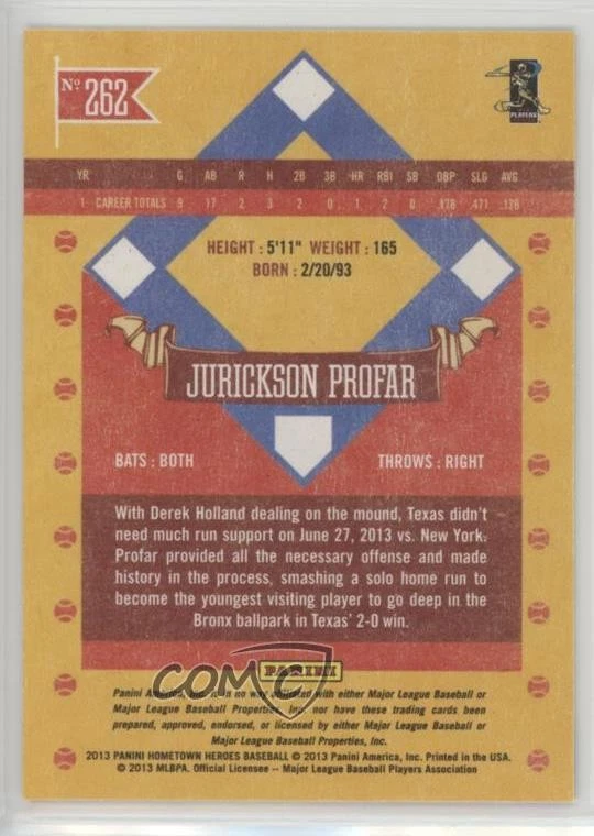 2013 Panini Hometown Heroes Short-Print State Jurickson Profar #262 Rookie RC - Image 2 of 2