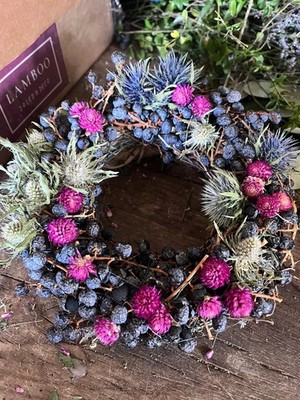 Trockenblumenkranz 20 cm   Handgefertigter Wandkranz & Tischdeko   Boho Flower